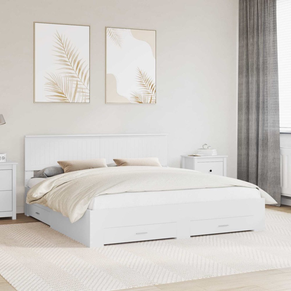 vidaXL Sängram med låda med lagring Vit 180 x 200 cm Konstruerat trä
