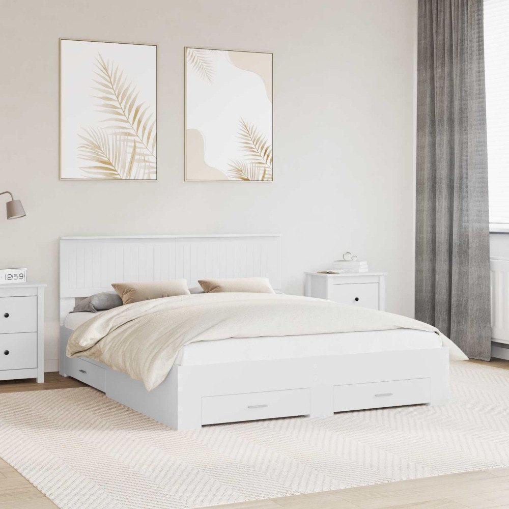 vidaXL Sängram med låda med lagring Vit 160 x 200 cm Konstruerat trä