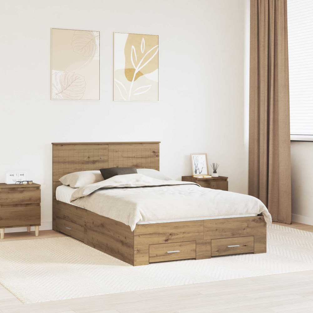 vidaXL Sängram med låda Artisan-ek 120 x 200 cm Konstruerat trä