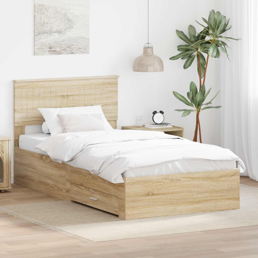 vidaXL Sängram med låda Sonoma-ek 100 x 200 cm Konstruerat trä