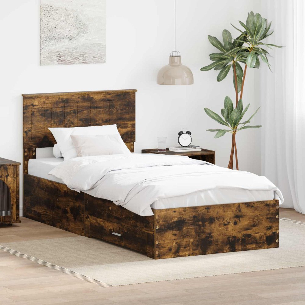 vidaXL Sängram med låda Rökt ek 90 x 200 cm Konstruerat trä