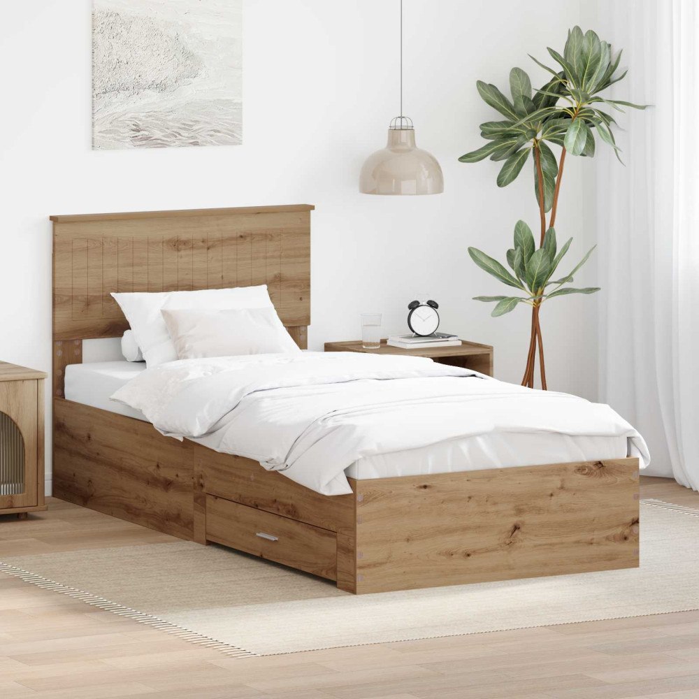 vidaXL Sängram med låda Artisan-ek 90 x 200 cm Konstruerat trä
