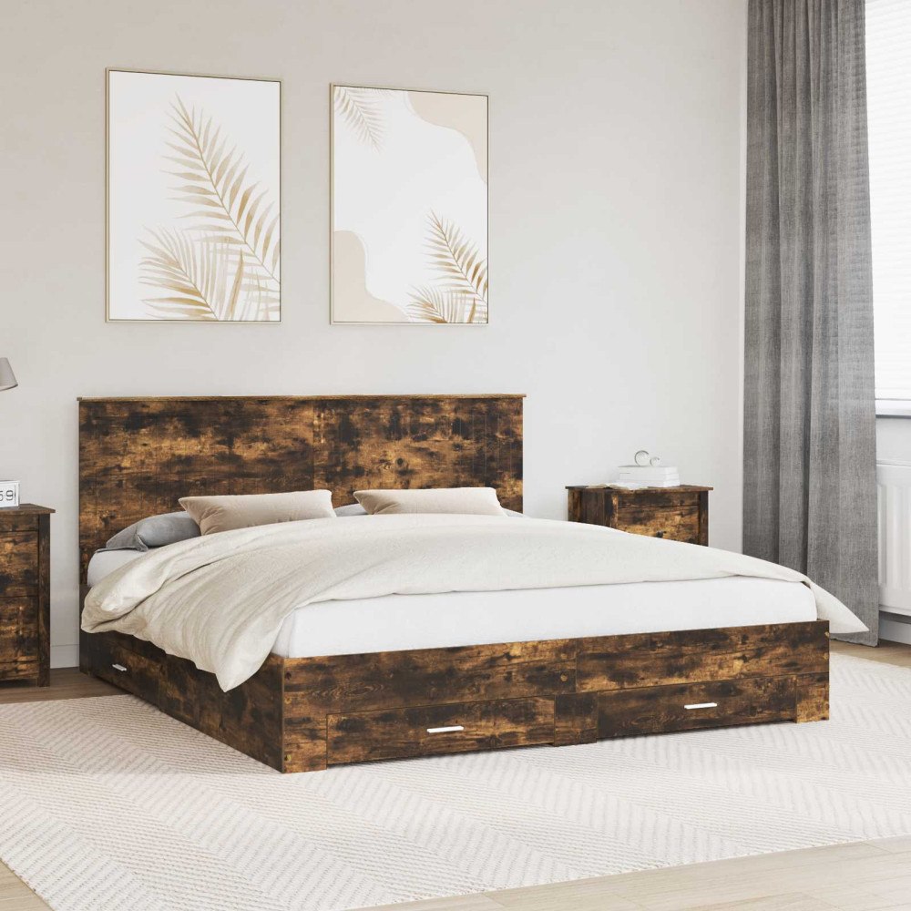 vidaXL Sängram med huvudgavel Rökt ek 180 x 200 cm Konstruerat trä