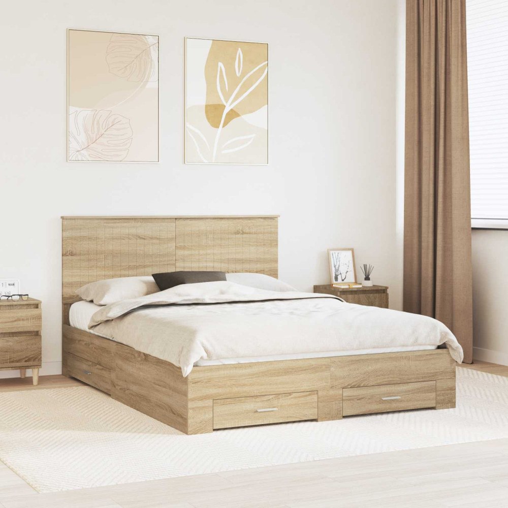 vidaXL Sängram med låda Sonoma-ek 150 x 200 cm Konstruerat trä