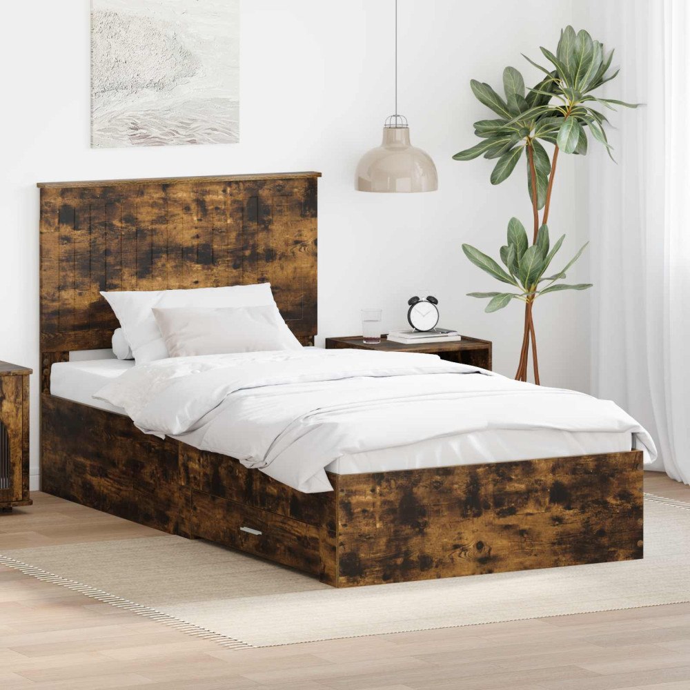 vidaXL Sängram med låda Rökt ek 100 x 200 cm Konstruerat trä