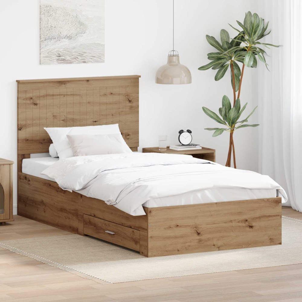 vidaXL Sängram med låda Artisan Ek 100 x 200 cm Konstruerat trä