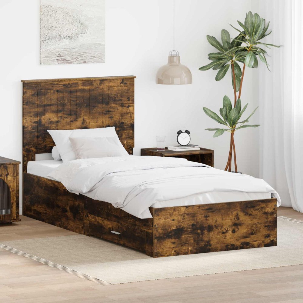 vidaXL Sängram med låda Rökt ek 90 x 200 cm Konstruerat trä