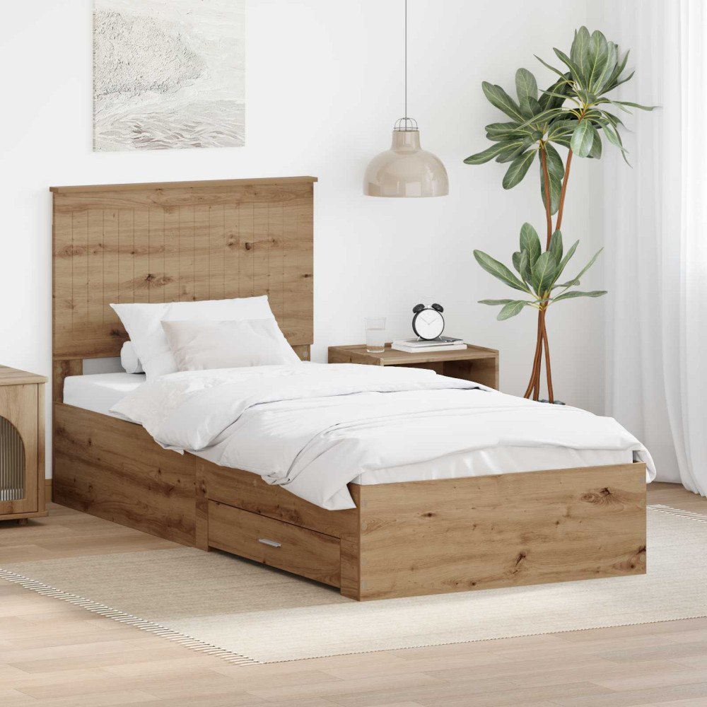 vidaXL Sängram med låda Artisan Ek 90 x 200 cm Konstruerat trä