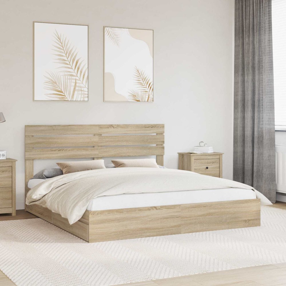 vidaXL Förvaringssäng med låda Sonoma-ek 180 x 200 cm Konstruerat trä