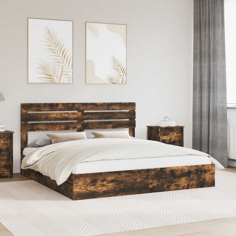 vidaXL Förvaringssäng med låda Rökt ek 180 x 200 cm Konstruerat trä