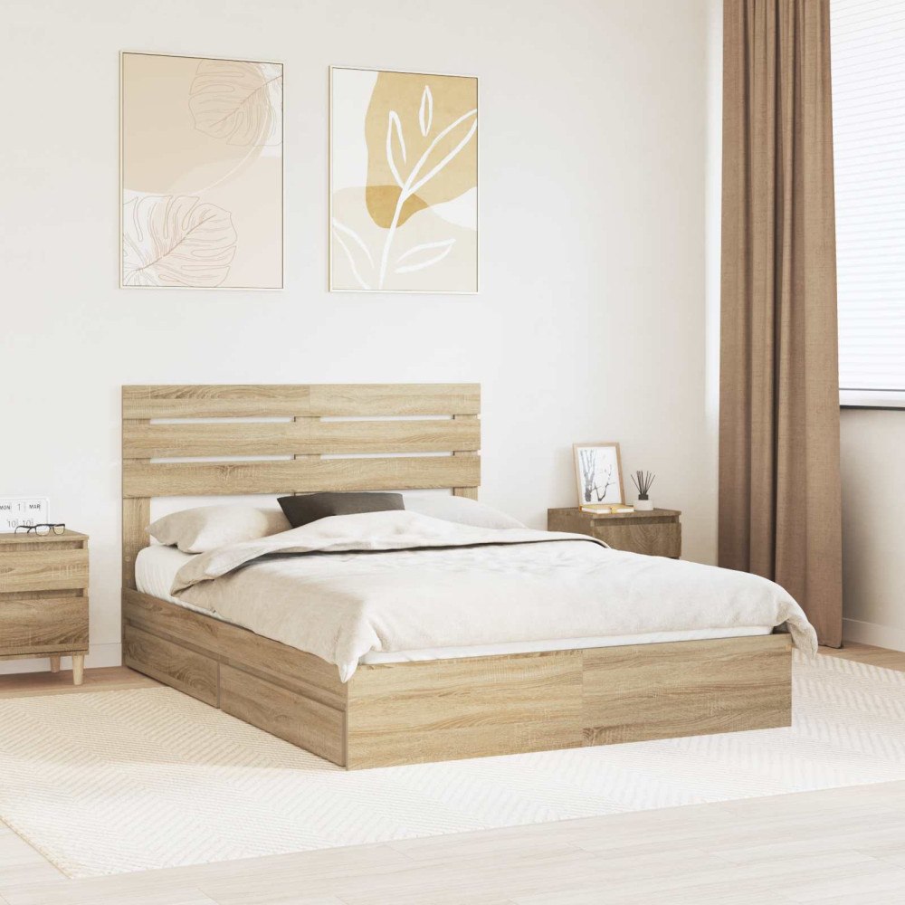 vidaXL Förvaringssäng med låda Sonoma-ek 160 x 200 cm Konstruerat trä