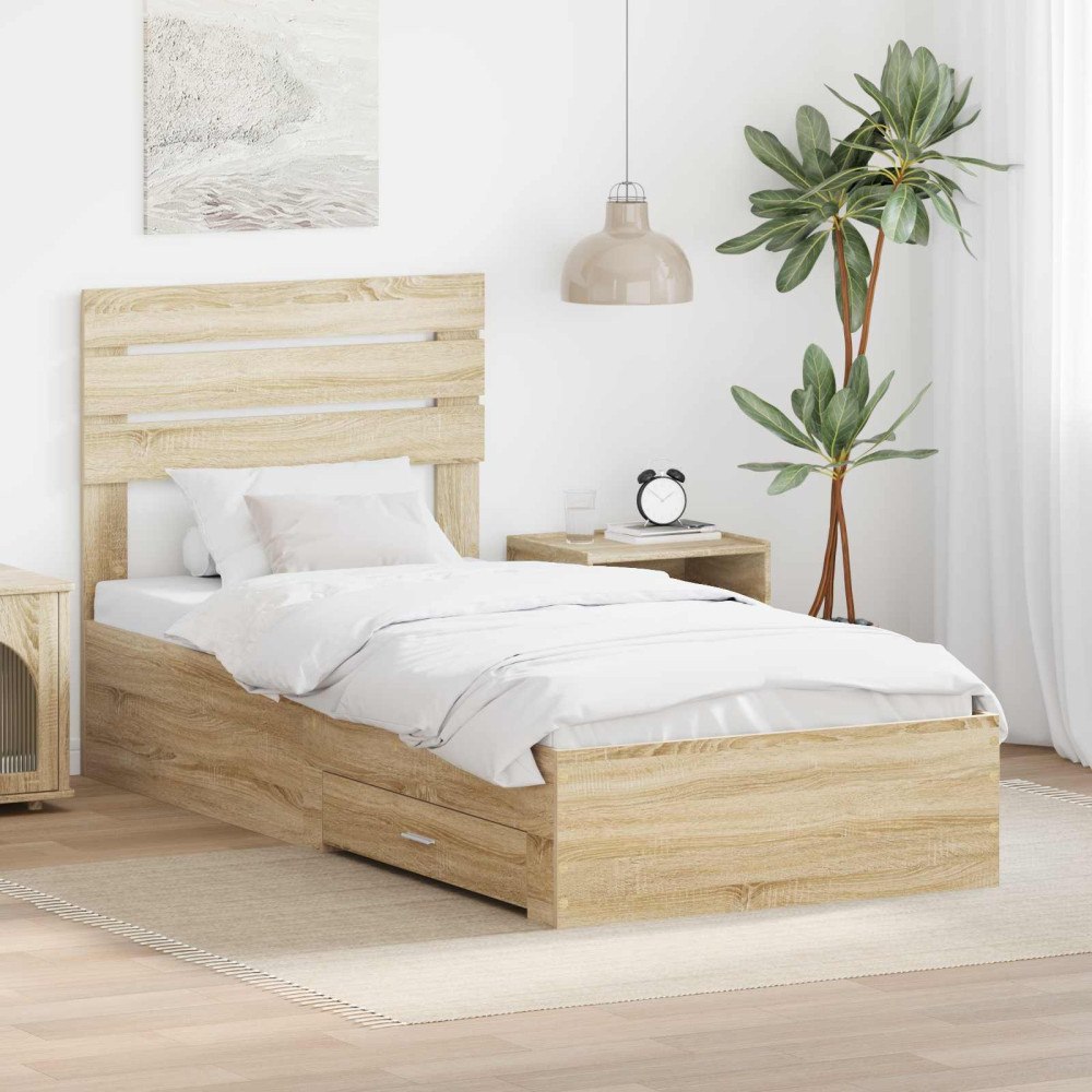 vidaXL Sängram med låda Sonoma-ek 90 x 200 cm Konstruerat trä