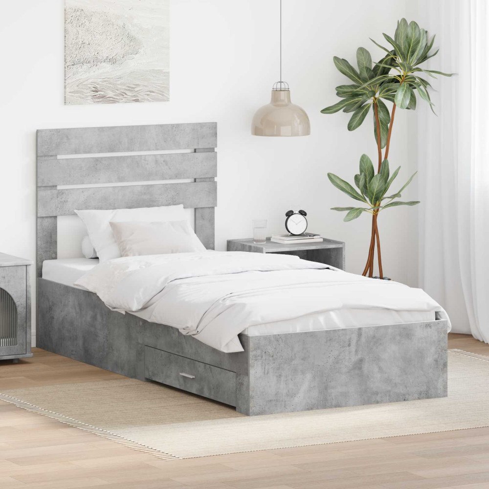 vidaXL Sängram med låda Betonggrå 90 x 200 cm Konstruerat trä