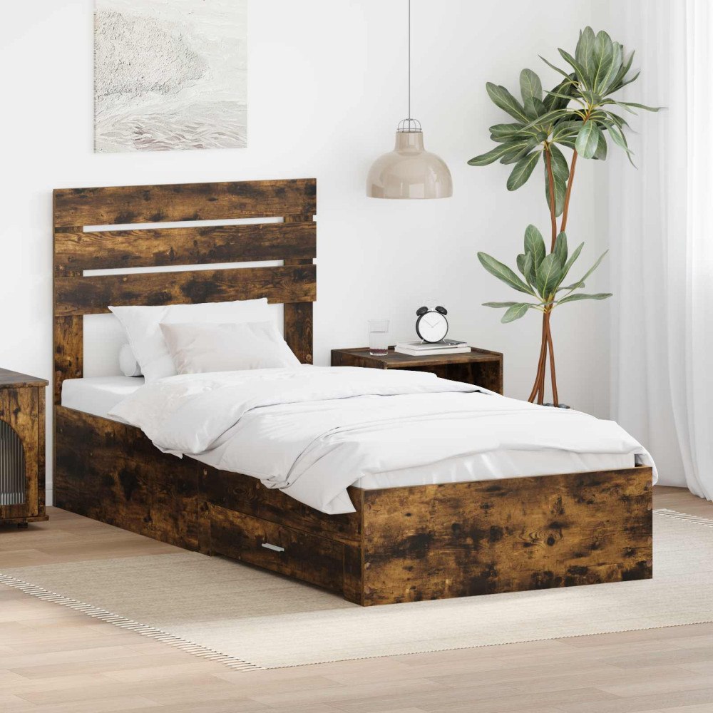 vidaXL Sängram med låda Rökt ek 90 x 200 cm Konstruerat trä