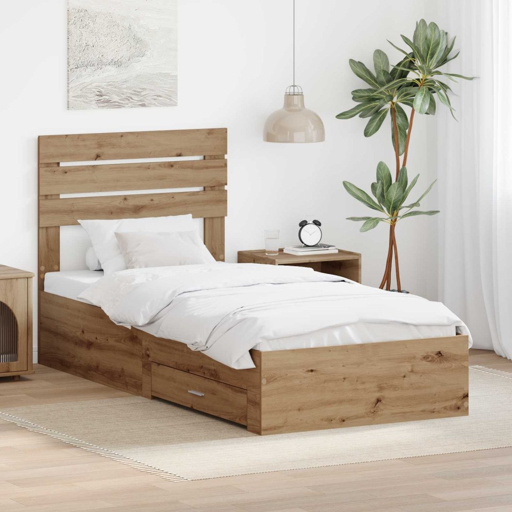 vidaXL Sängram med låda Artisan Ek 90 x 190 cm Konstruerat trä