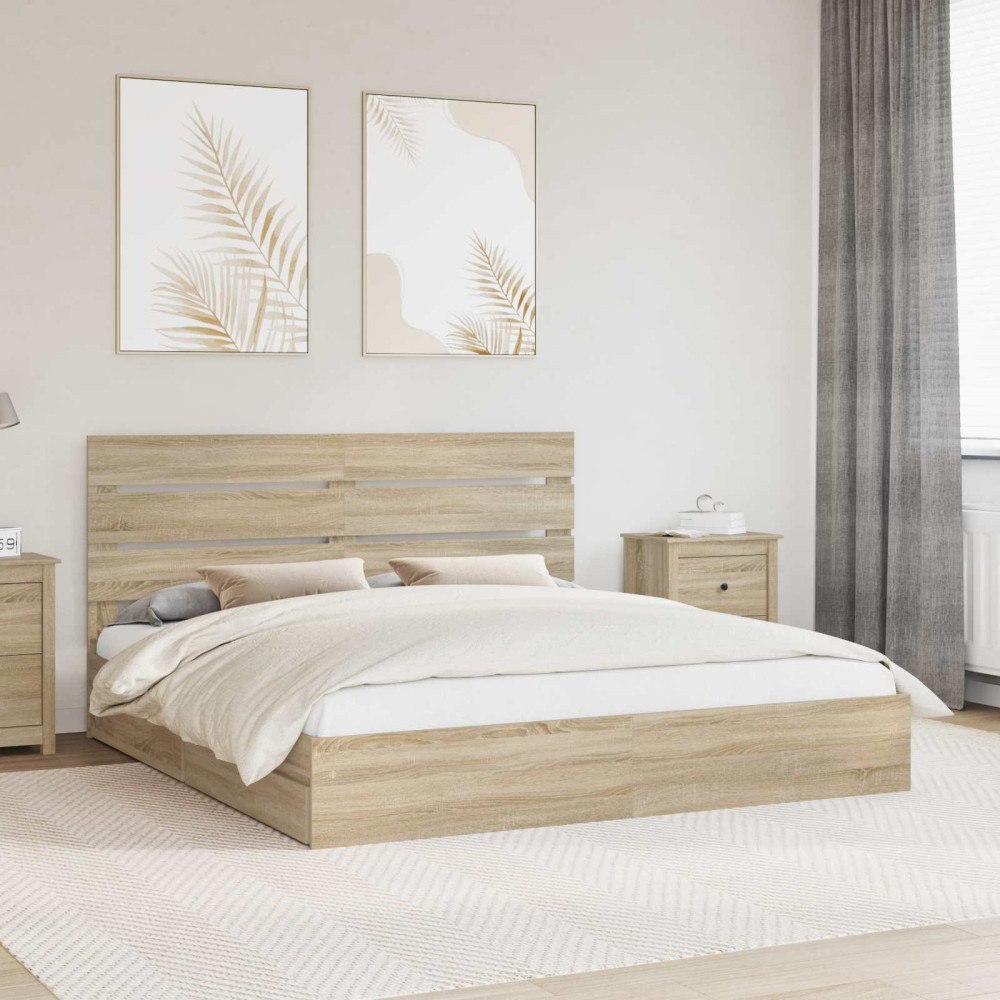 vidaXL Förvaringssäng med låda Sonoma-ek 180 x 200 cm Konstruerat trä