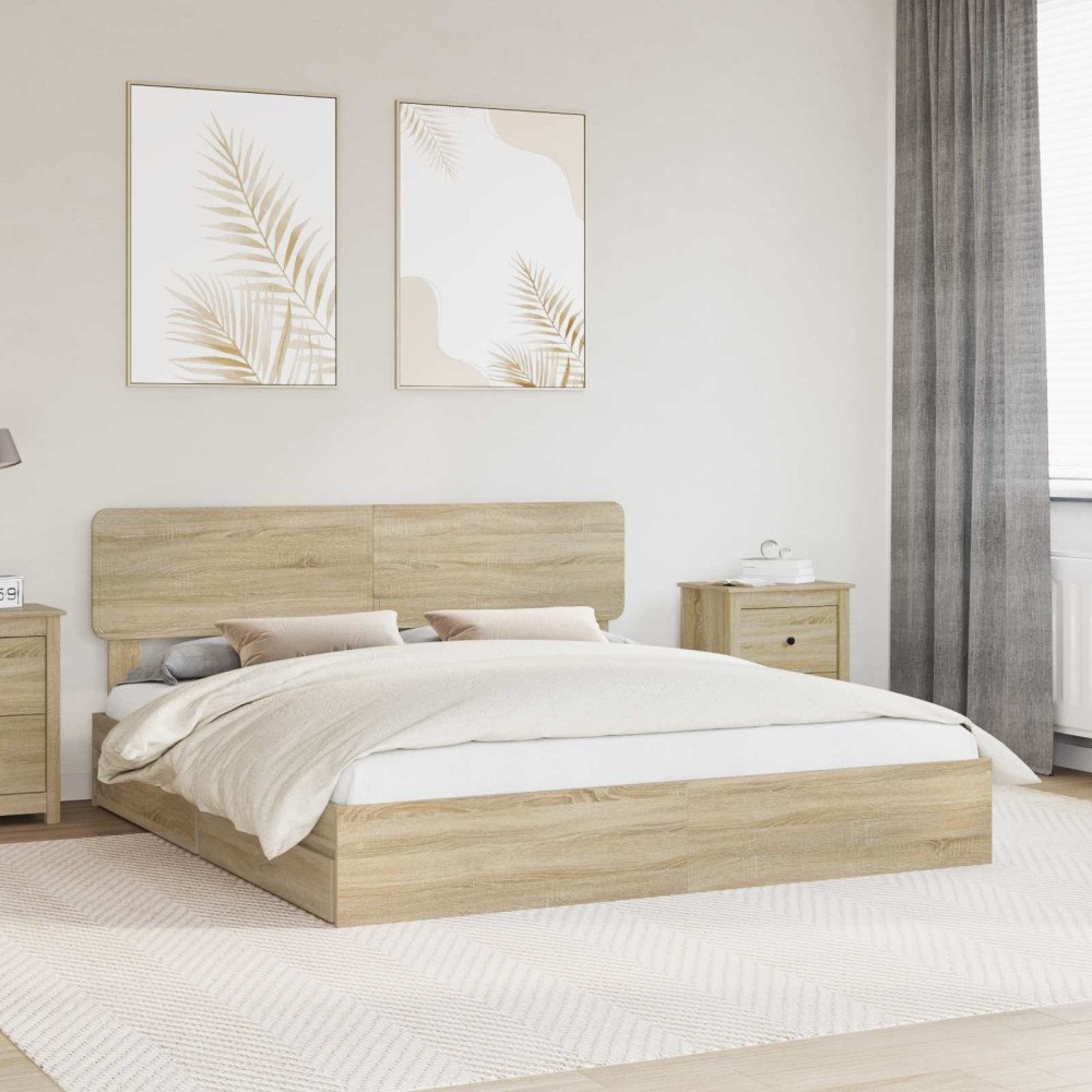 vidaXL Förvaringssäng med låda Sonoma-ek 180 x 200 cm Konstruerat trä