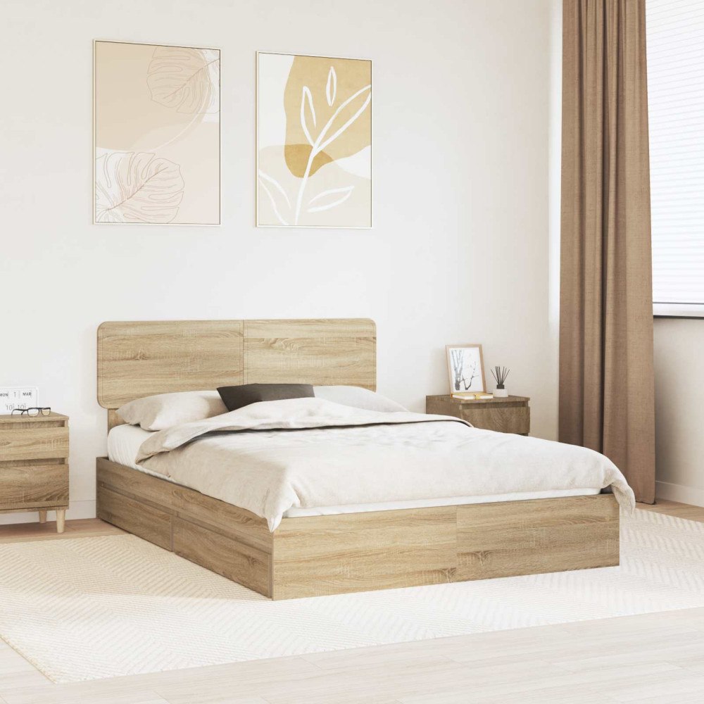 vidaXL Förvaringssäng med låda Sonoma-ek 160 x 200 cm Konstruerat trä