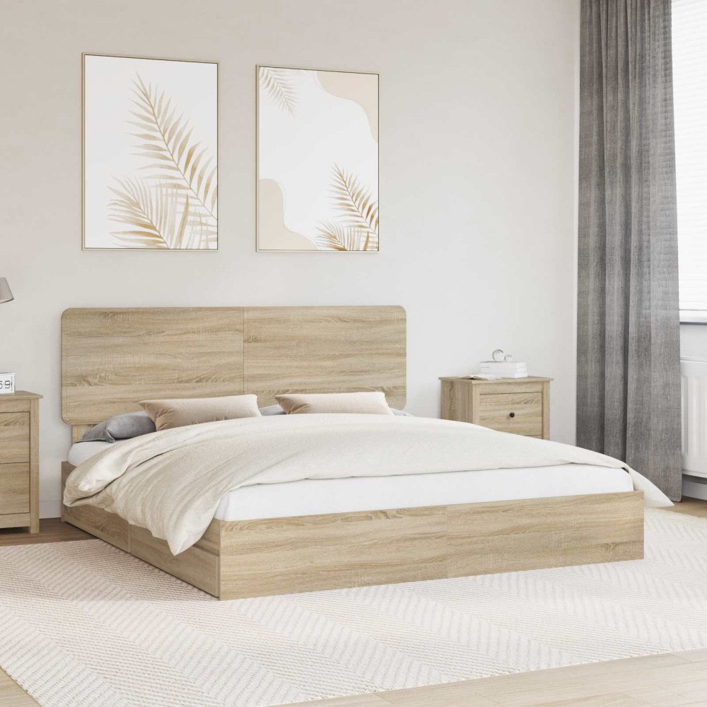 vidaXL Förvaringssäng med låda Sonoma-ek 180 x 200 cm Konstruerat trä