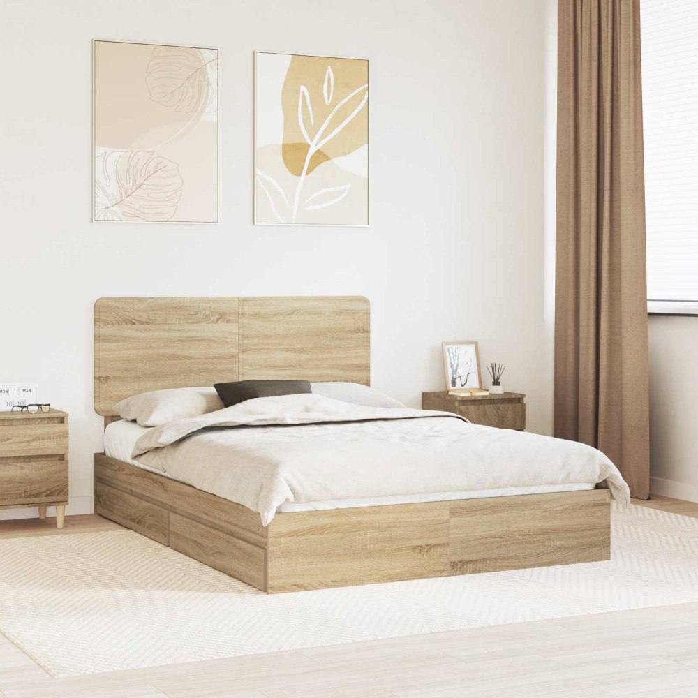 vidaXL Förvaringssäng med låda Sonoma-ek 160 x 200 cm Konstruerat trä