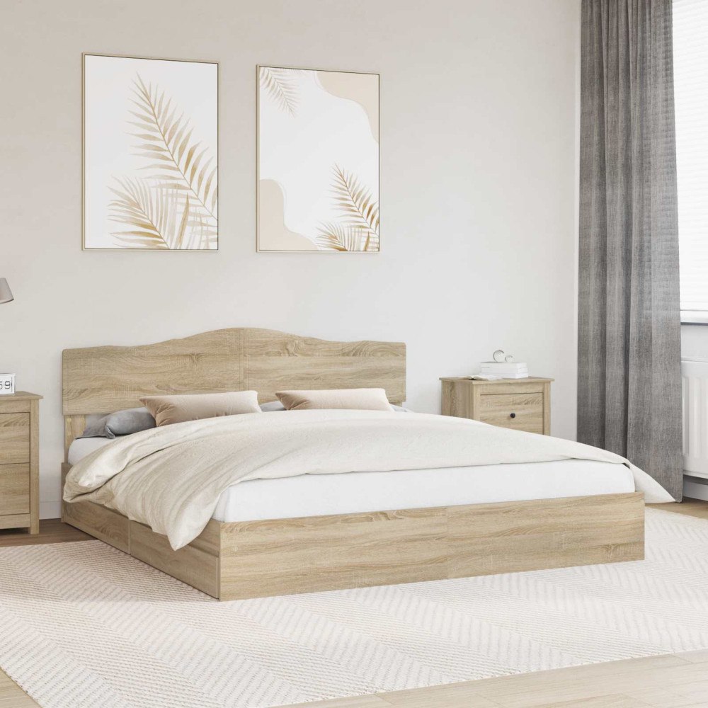 vidaXL Förvaringssäng med låda Sonoma-ek 180 x 200 cm Konstruerat trä