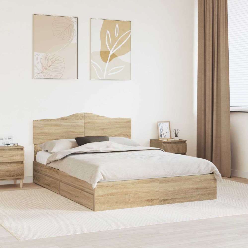 vidaXL Förvaringssäng med låda Sonoma-ek 160 x 200 cm Konstruerat trä