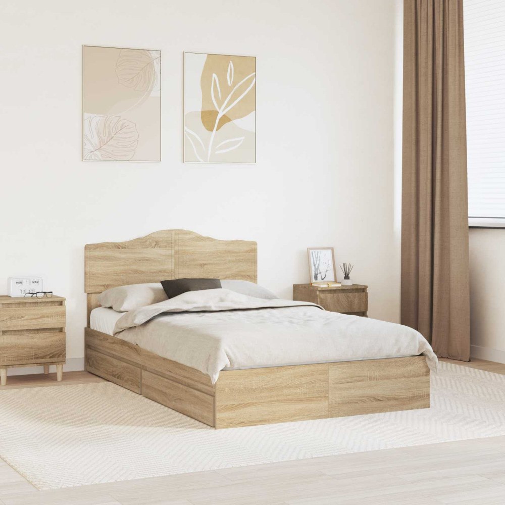 vidaXL Förvaringssäng med låda Sonoma-ek 135 x 190 cm Konstruerat trä