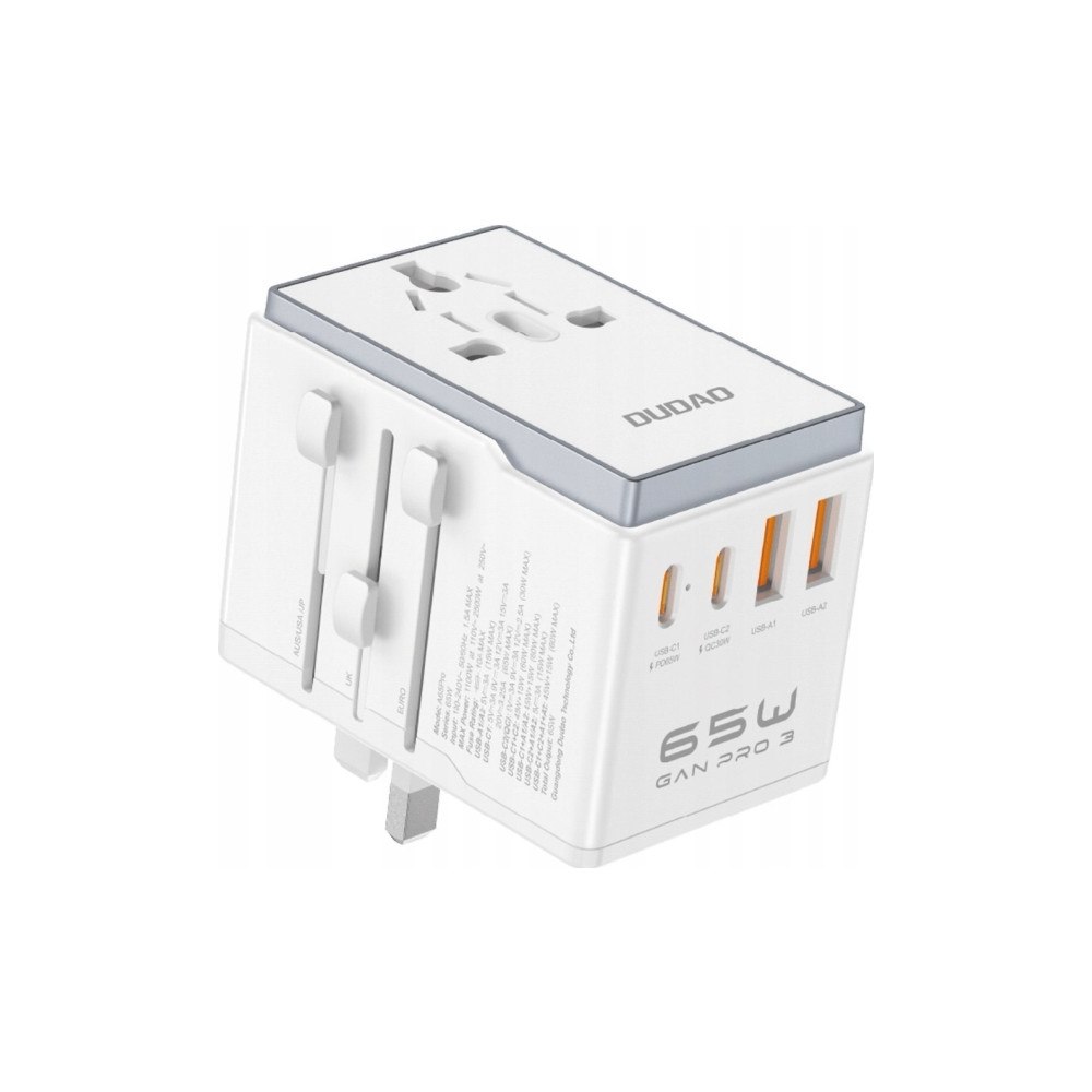 Dudao Dudao A65Pro Universal Travel Adapter 65Watt GaN 2xUSB-C + 2...