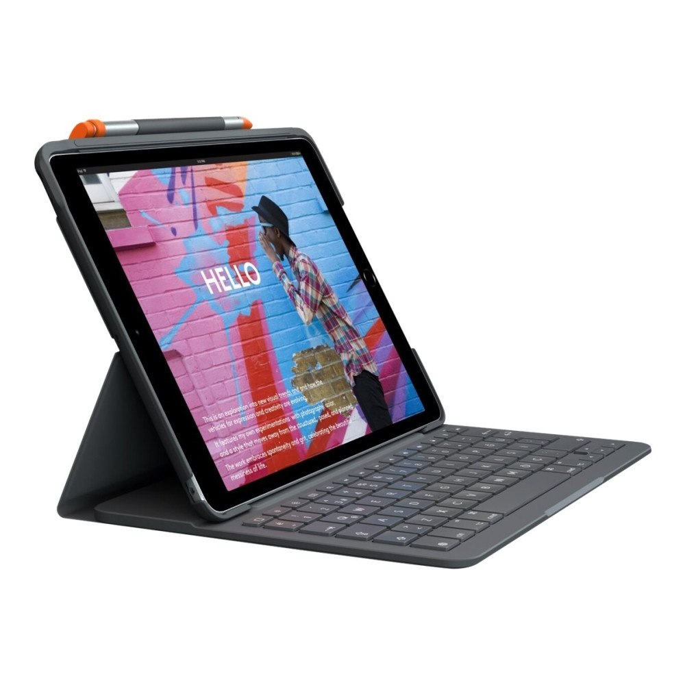 Logitech Logitech Slim Folio - tangentbord och foliefodral - QWERTY - nordiskt (danska/finska/norska/svenska) - oxford-grå Inmatn...