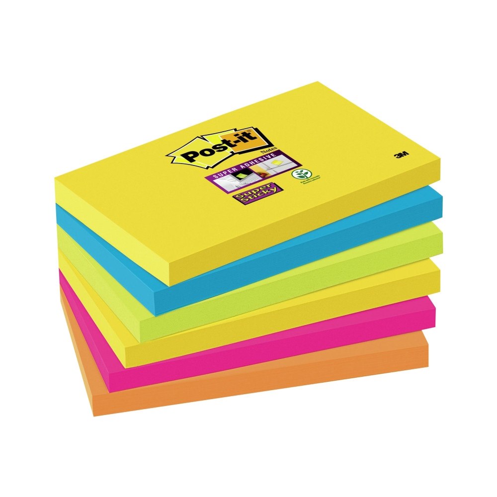 3M Post-it Super Sticky Rio de Janeiro 655-6SS-RIO-EU - anteckningar - 76 x 127 mm - 540 ark (6 x 90)