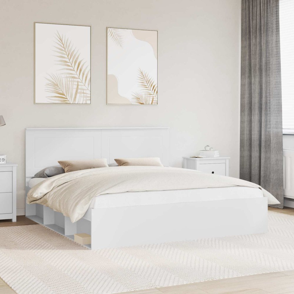 vidaXL Sängram med huvudgavel Vit 180 x 200 cm Massiv furu