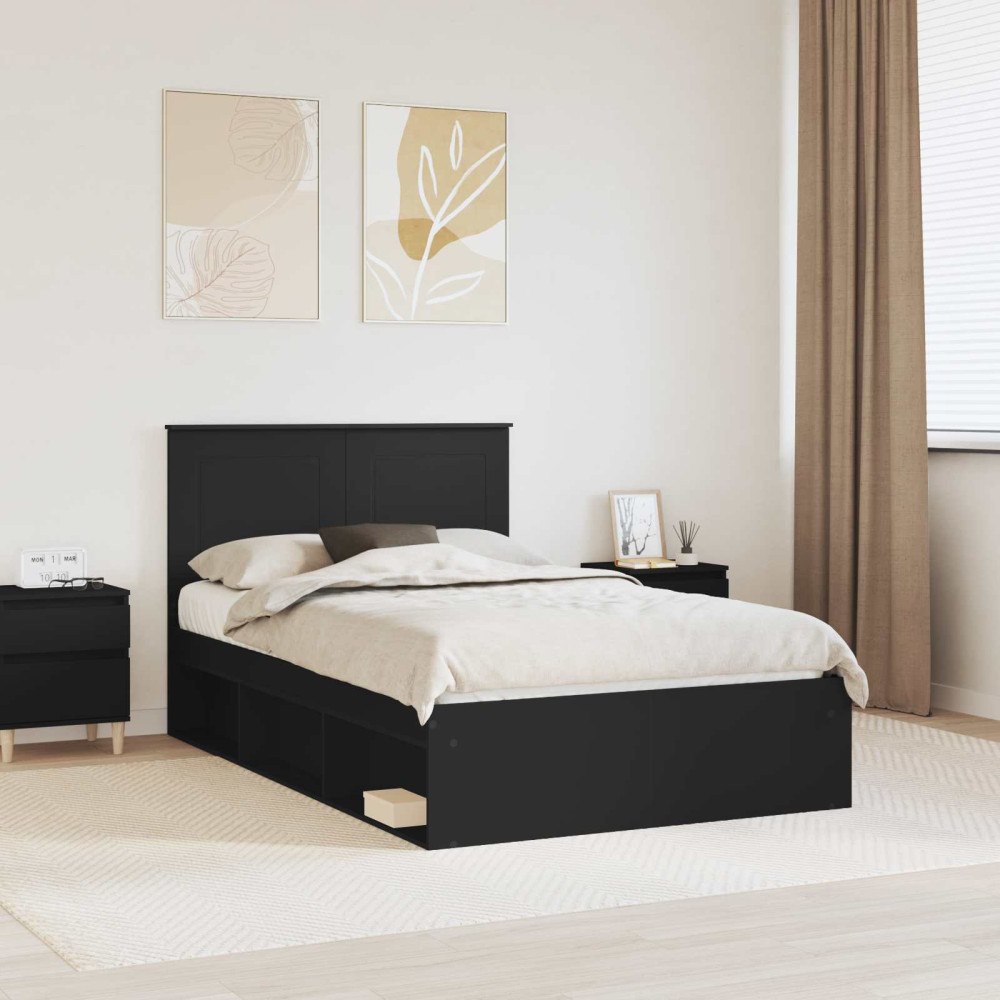 vidaXL Sängram med huvudgavel Svart 120 x 200 cm Massiv furu