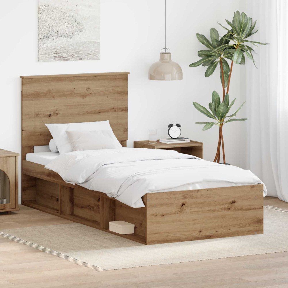 vidaXL Sängram med huvudgavel Artisan Ek 75 x 190 cm Massiv furu