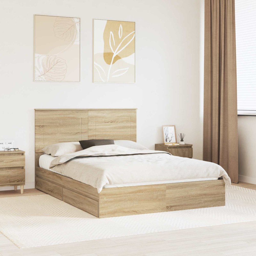 vidaXL Förvaringssäng med låda Sonoma-ek 140 x 200 cm Konstruerat trä