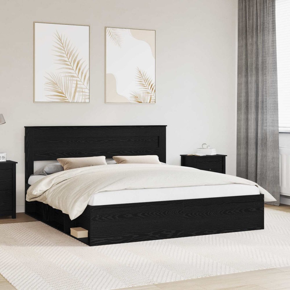 vidaXL Sängram med huvudgavel Svart 200 x 200 cm Massiv furu