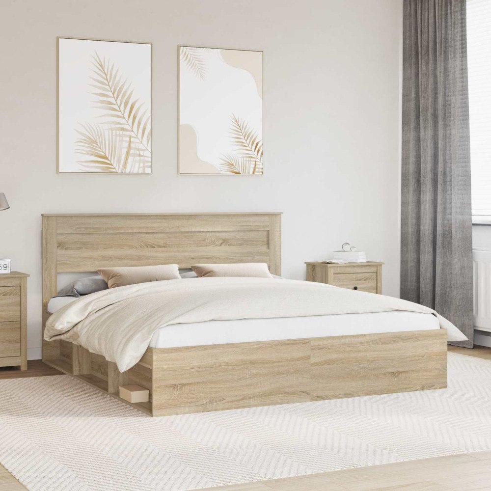 vidaXL Sängram med huvudgavel Sonoma 180 x 200 cm Massiv furu