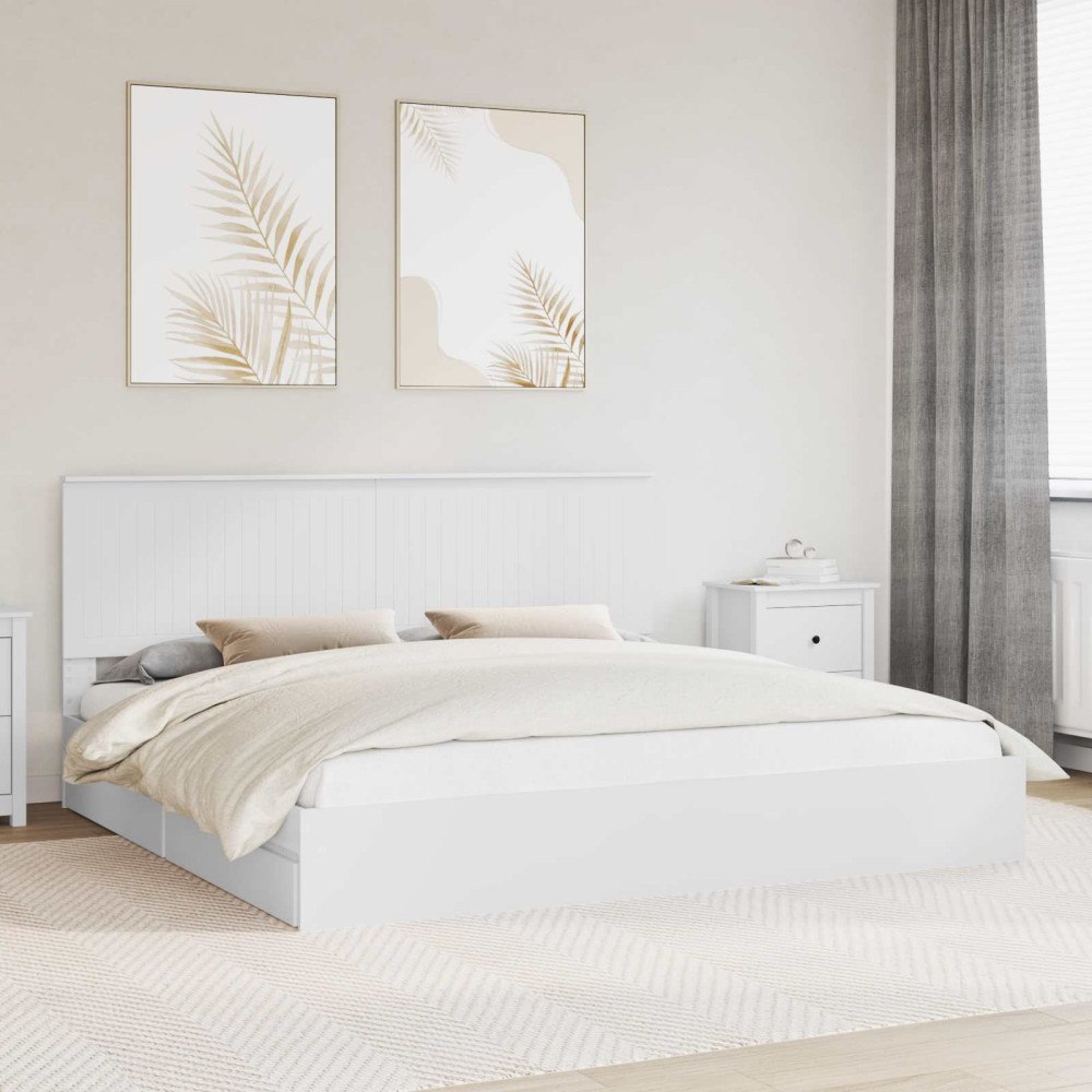 vidaXL Förvaringssäng med huvudgavel Vit 200 x 200 cm Konstruerat trä