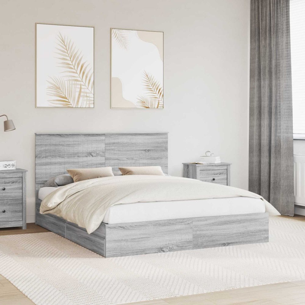 vidaXL Förvaringssäng med låda Grå Sonoma 160 x 200 cm Konstruerat trä