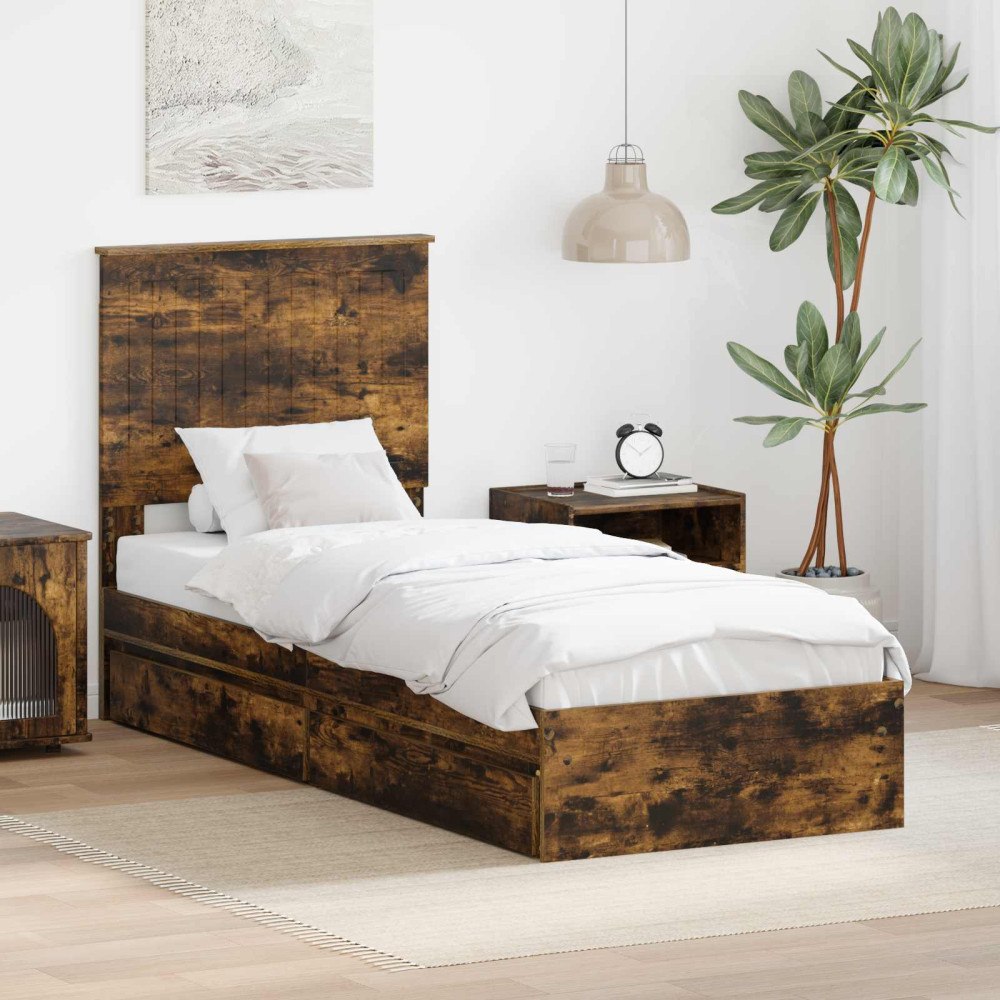 vidaXL Förvaringssäng med låda Rökt ek 75 x 190 cm Konstruerat trä