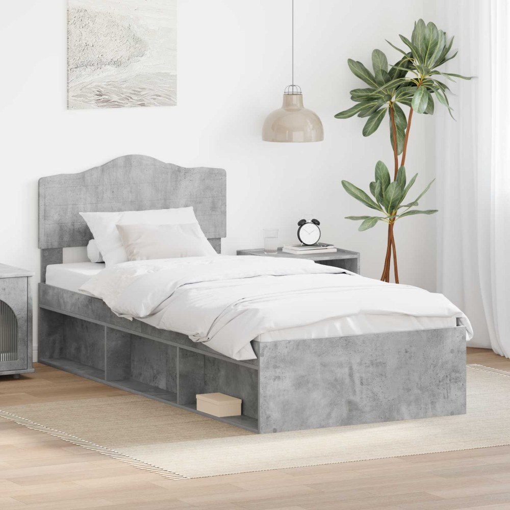vidaXL Sängram med huvudgavel Betong 90 x 200 cm Massiv furu