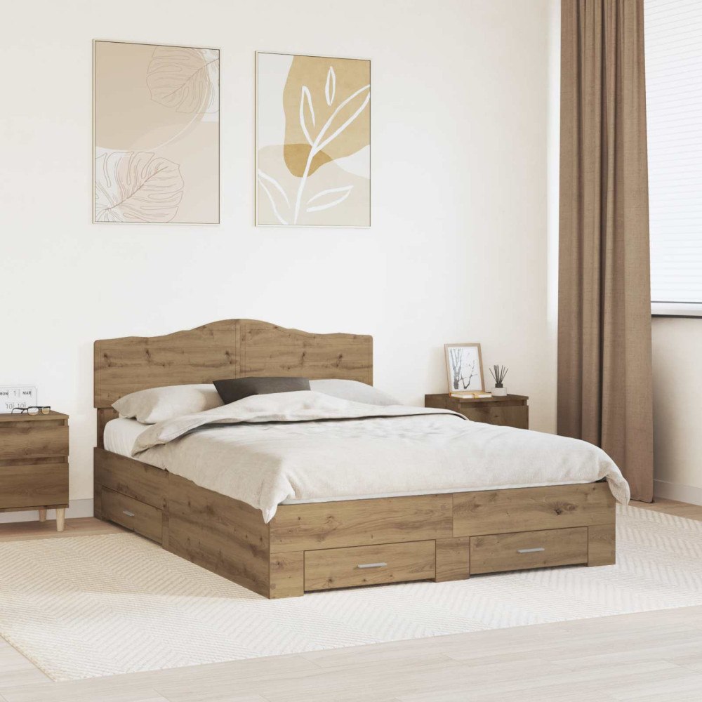 vidaXL Sängram med huvudgavel Artisan Ek 140 x 190 cm Konstruerat trä