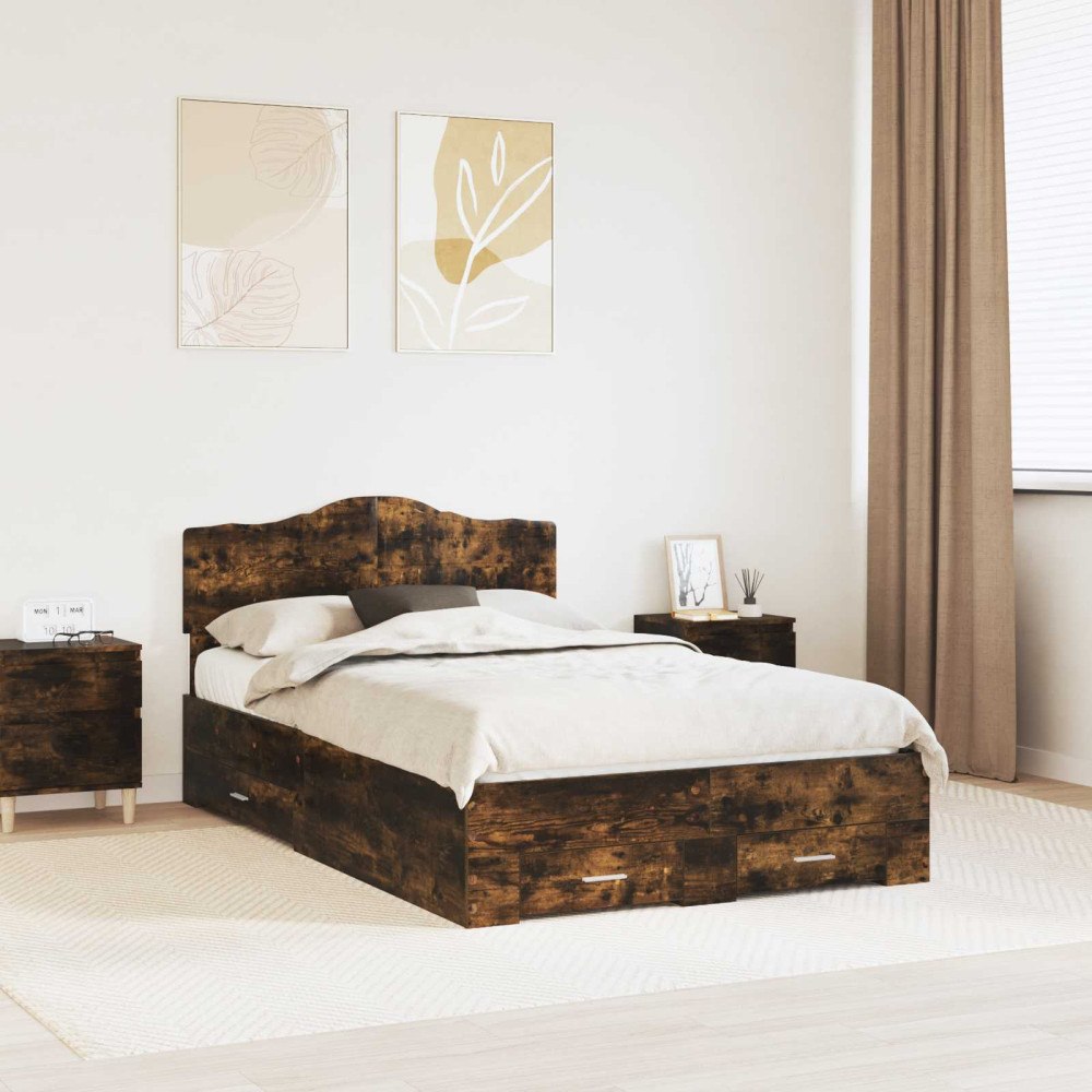 vidaXL Sängram med huvudgavel Rökt ek 120 x 200 cm Konstruerat trä