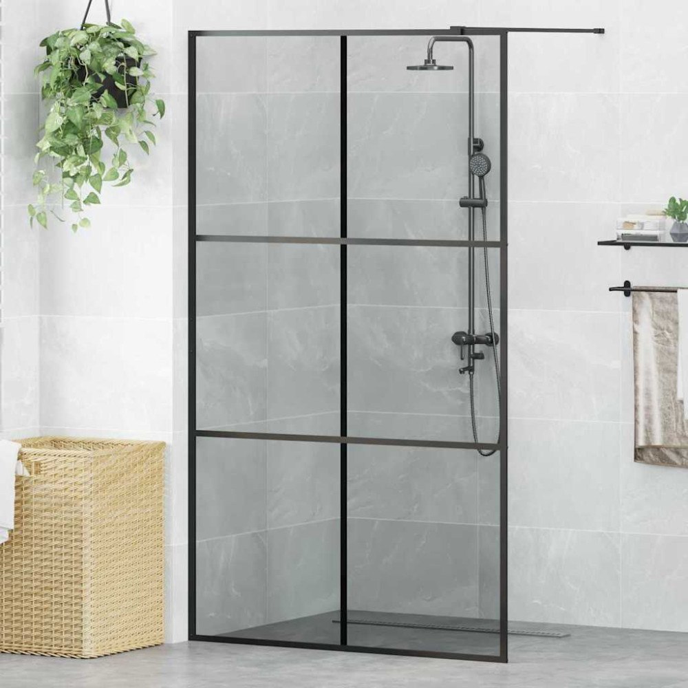 vidaXL Walk-in Duschvägg Svart 115 x 195 cm härdat glas