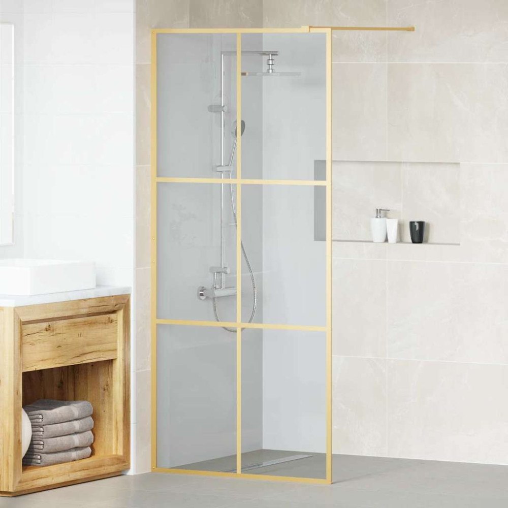vidaXL Walk-in Duschvägg Guld 90 x 195 cm härdat glas