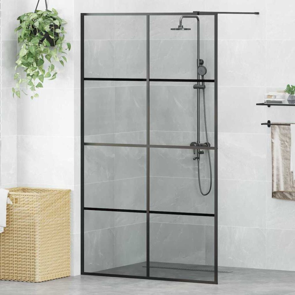 vidaXL Walk-in Duschvägg Svart 115 x 195 cm härdat glas