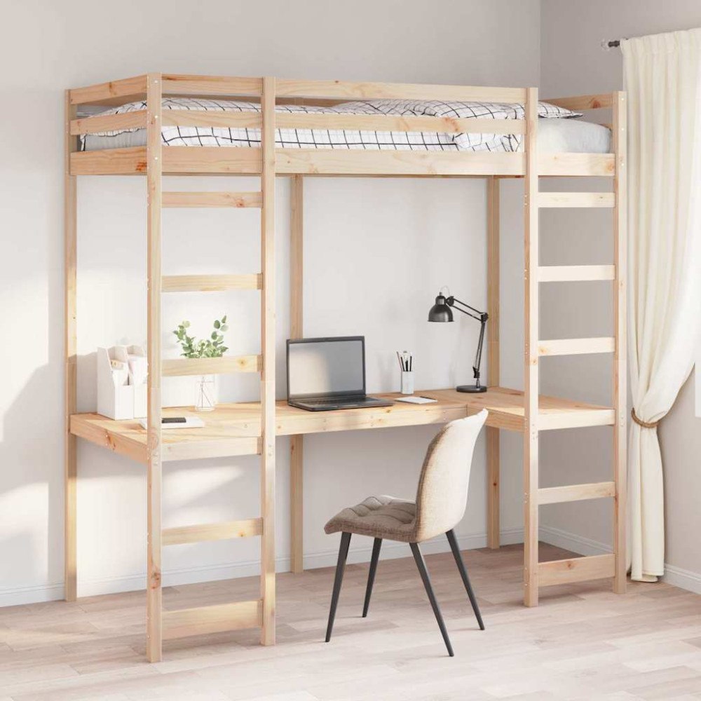 vidaXL Loftsängram Naturfärg 90 x 200 cm Massiv furu