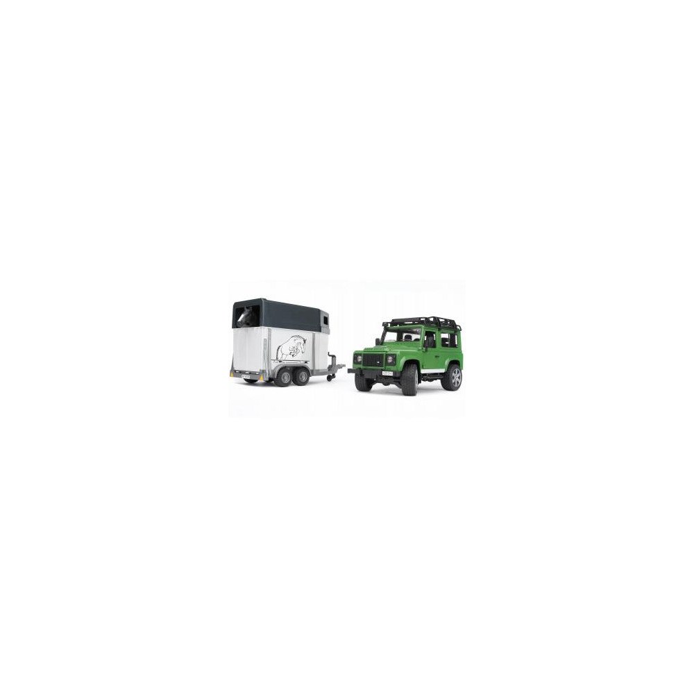 Bruder Bruder Land Rover Defender kombi med hästsläp och hästleksak