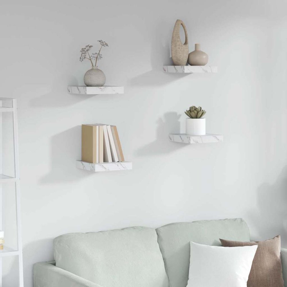 vidaXL Vägg hylla 4 pcs Vit marmor 23 x 23,5 x 4 cm Konstruerat trä