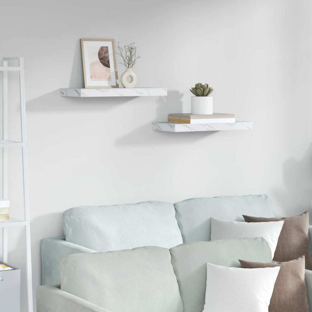 vidaXL Vägg hylla 2 pcs Vit marmor 50 x 23,5 x 4 cm Konstruerat trä