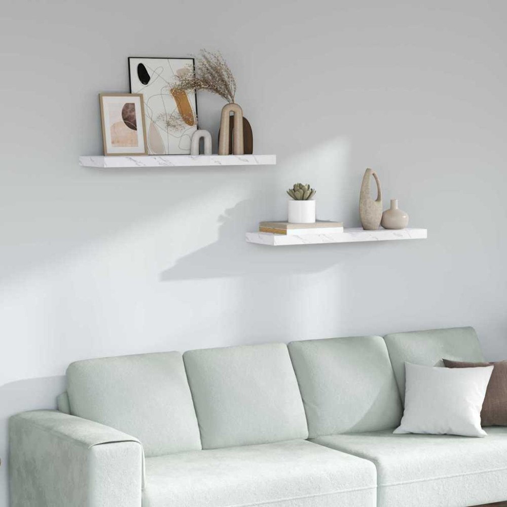 vidaXL Vägg hylla 2 pcs Vit marmor 90 x 23,5 x 4 cm Konstruerat trä